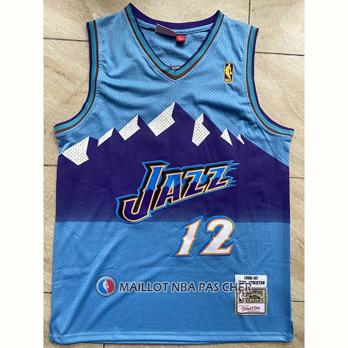 Maillot Utah Jazz John Stockton NO 12 Mitchell & Ness 1996-97 Bleu